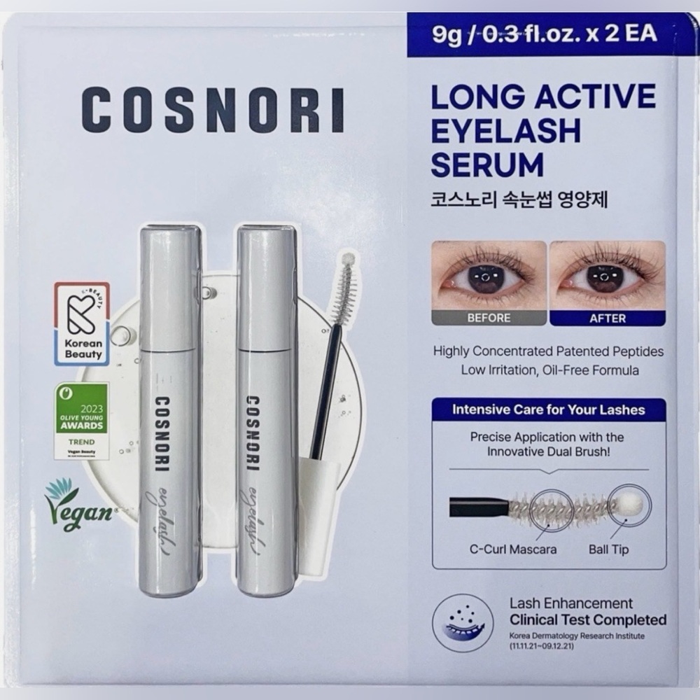 COSNORI Long Thick Active Eyelash Serum 2pk Award Winner Exp 2028 Korean 2 in 1